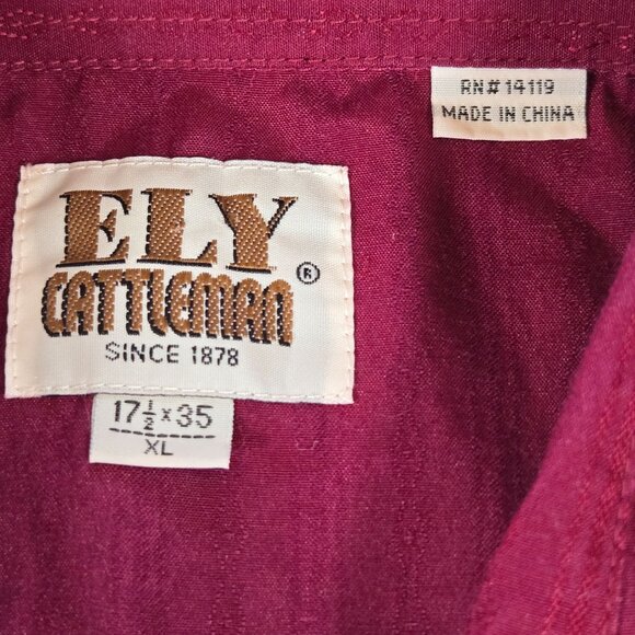 VTG Ely Cattleman Mens XL Burgundy Western Shirt Long Sleeve Striped Pearl Snap - Picture 3 of 9